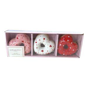 Cupcakes & Cashmere Heart Sprinkle Ceramic Donuts Set of 3 Love Valentines Decor